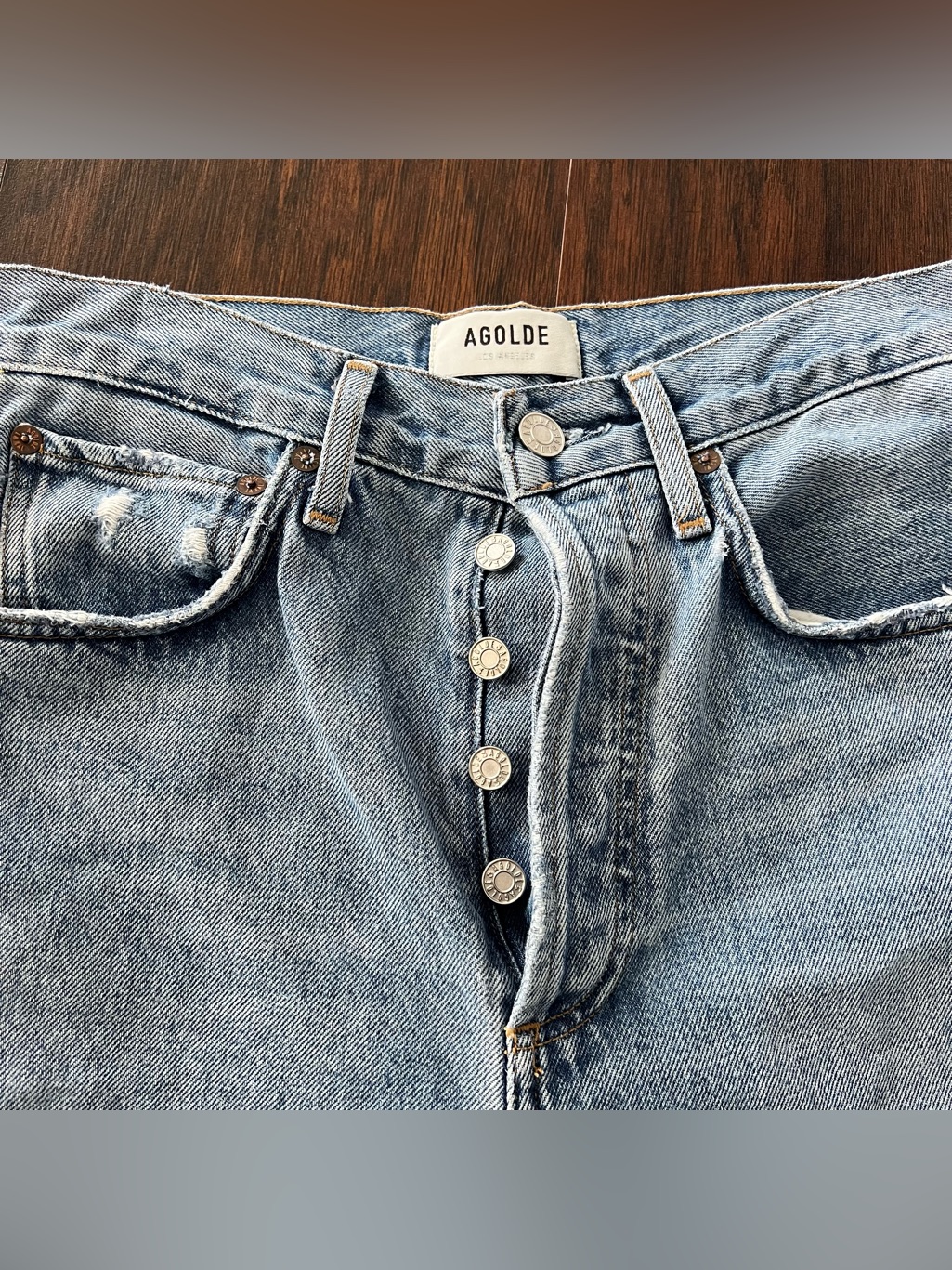 Agolde 90’s Crop High Rise Straight Leg Jeans Light Wash Distressed Size 24 — image 5 of 8